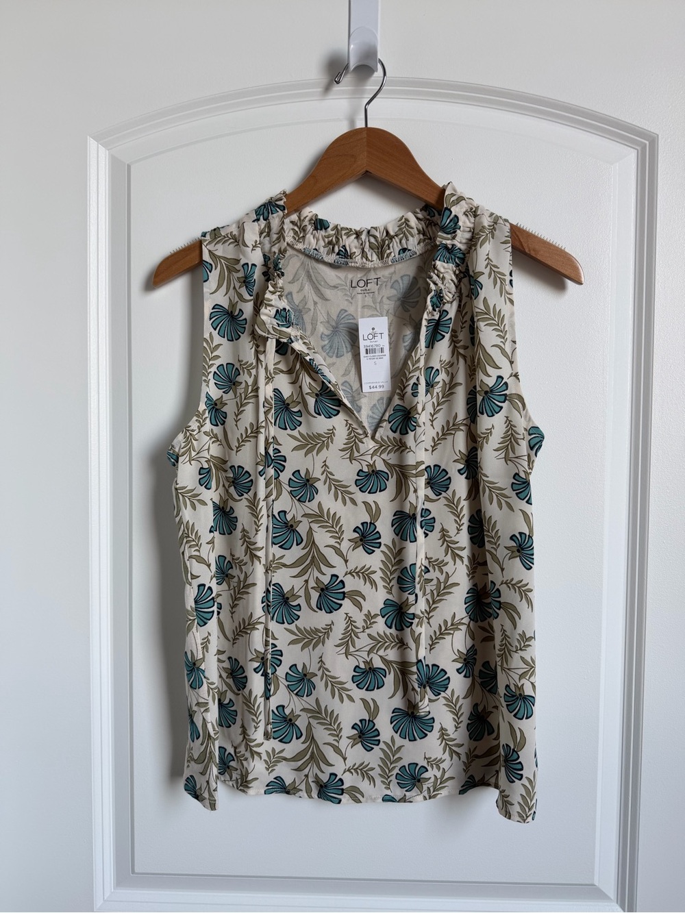 LOFT Outlet Ivory Print Sleeveless Floral Tie-Neck Shell
